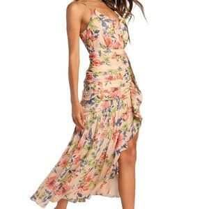 Lulus Stunning Soiree Blush Pink Floral Ruched Midi Dress Size XXL